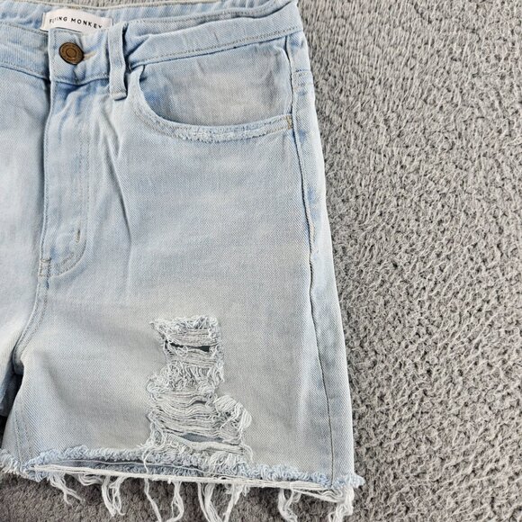 Flying Monkey Shorts Women 26 Light Wash Blue Distressed Frayed Cutoff High Rise - Picture 3 of 16